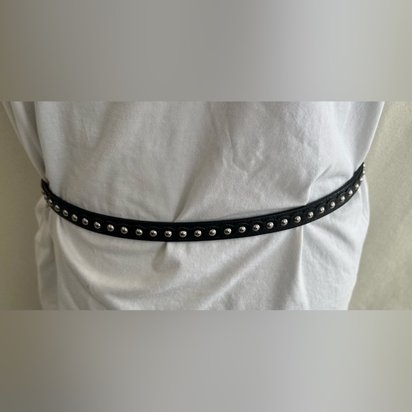 Michael Kors Belt 34-38” Black Leather Belt W/Silver Studded & Silver Buckle - Picture 5 of 9